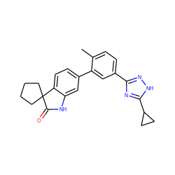 Cc1ccc(-c2n[nH]c(C3CC3)n2)cc1-c1ccc2c(c1)NC(=O)C21CCCC1 ZINC000073164222