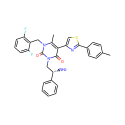 Cc1ccc(-c2nc(-c3c(C)n(Cc4c(F)cccc4F)c(=O)n(C[C@H](N)c4ccccc4)c3=O)cs2)cc1 ZINC000028383220