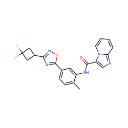 Cc1ccc(-c2nc(C3CC(F)(F)C3)no2)cc1NC(=O)c1cnc2ccccn12 ZINC000206120562