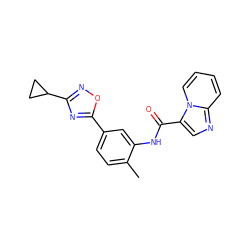 Cc1ccc(-c2nc(C3CC3)no2)cc1NC(=O)c1cnc2ccccn12 ZINC000206132564