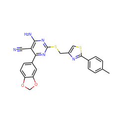 Cc1ccc(-c2nc(CSc3nc(N)c(C#N)c(-c4ccc5c(c4)OCO5)n3)cs2)cc1 ZINC000169312309