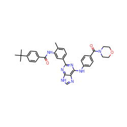 Cc1ccc(-c2nc(Nc3ccc(C(=O)N4CCOCC4)cc3)c3nc[nH]c3n2)cc1NC(=O)c1ccc(C(C)(C)C)cc1 ZINC000169341170