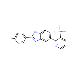 Cc1ccc(-c2nc3cc(-c4ncccc4C(F)(F)F)ccc3[nH]2)cc1 ZINC000038156651