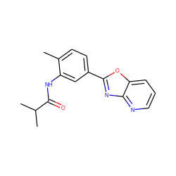 Cc1ccc(-c2nc3ncccc3o2)cc1NC(=O)C(C)C ZINC000000068405