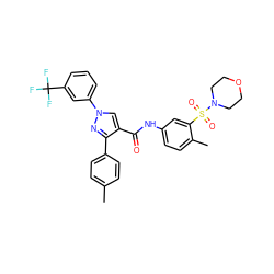 Cc1ccc(-c2nn(-c3cccc(C(F)(F)F)c3)cc2C(=O)Nc2ccc(C)c(S(=O)(=O)N3CCOCC3)c2)cc1 ZINC000169340199