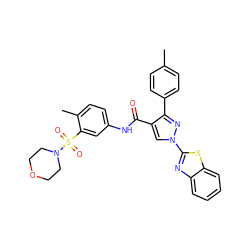 Cc1ccc(-c2nn(-c3nc4ccccc4s3)cc2C(=O)Nc2ccc(C)c(S(=O)(=O)N3CCOCC3)c2)cc1 ZINC000169340201