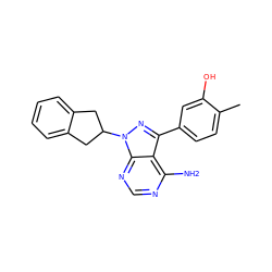 Cc1ccc(-c2nn(C3Cc4ccccc4C3)c3ncnc(N)c23)cc1O ZINC001772612437