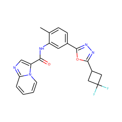 Cc1ccc(-c2nnc(C3CC(F)(F)C3)o2)cc1NC(=O)c1cnc2ccccn12 ZINC000206116596