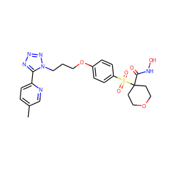 Cc1ccc(-c2nnnn2CCCOc2ccc(S(=O)(=O)C3(C(=O)NO)CCOCC3)cc2)nc1 ZINC000071341471