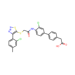 Cc1ccc(-c2nnsc2SCC(=O)Nc2ccc(-c3ccc(CC(=O)O)cc3)cc2Cl)c(Cl)c1 ZINC000044430329