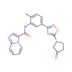 Cc1ccc(-c2noc([C@@H]3CCC(=O)C3)n2)cc1NC(=O)c1cnc2ccccn12 ZINC000206101281