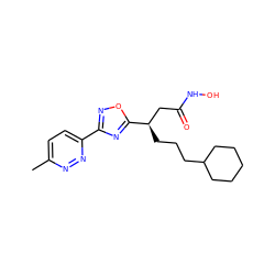 Cc1ccc(-c2noc([C@H](CCCC3CCCCC3)CC(=O)NO)n2)nn1 ZINC000028701798