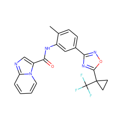 Cc1ccc(-c2noc(C3(C(F)(F)F)CC3)n2)cc1NC(=O)c1cnc2ccccn12 ZINC000206123682