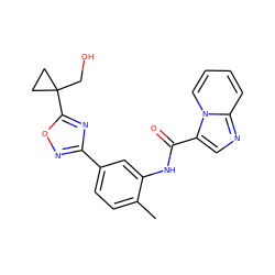 Cc1ccc(-c2noc(C3(CO)CC3)n2)cc1NC(=O)c1cnc2ccccn12 ZINC000206118269