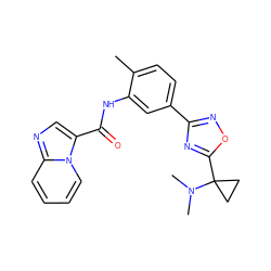 Cc1ccc(-c2noc(C3(N(C)C)CC3)n2)cc1NC(=O)c1cnc2ccccn12 ZINC000206106809