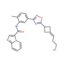 Cc1ccc(-c2noc(C3CC(=CCCO)C3)n2)cc1NC(=O)c1cnc2ccccn12 ZINC000206112755