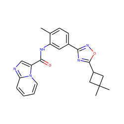 Cc1ccc(-c2noc(C3CC(C)(C)C3)n2)cc1NC(=O)c1cnc2ccccn12 ZINC000206105827