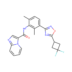 Cc1ccc(-c2noc(C3CC(F)(F)C3)n2)c(C)c1NC(=O)c1cnc2ccccn12 ZINC000206117489