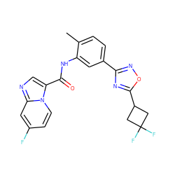 Cc1ccc(-c2noc(C3CC(F)(F)C3)n2)cc1NC(=O)c1cnc2cc(F)ccn12 ZINC000206118472