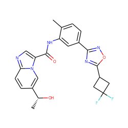 Cc1ccc(-c2noc(C3CC(F)(F)C3)n2)cc1NC(=O)c1cnc2ccc([C@@H](C)O)cn12 ZINC000206119822