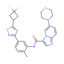 Cc1ccc(-c2noc(C3CC(F)(F)C3)n2)cc1NC(=O)c1cnc2ccc(N3CCOCC3)cn12 ZINC000206125725