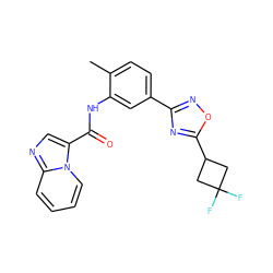 Cc1ccc(-c2noc(C3CC(F)(F)C3)n2)cc1NC(=O)c1cnc2ccccn12 ZINC000206122353