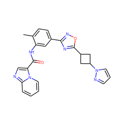 Cc1ccc(-c2noc(C3CC(n4cccn4)C3)n2)cc1NC(=O)c1cnc2ccccn12 ZINC000206117294