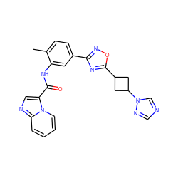 Cc1ccc(-c2noc(C3CC(n4cncn4)C3)n2)cc1NC(=O)c1cnc2ccccn12 ZINC000206136312