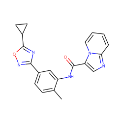 Cc1ccc(-c2noc(C3CC3)n2)cc1NC(=O)c1cnc2ccccn12 ZINC000206123060