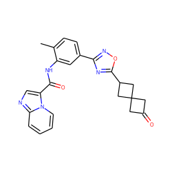 Cc1ccc(-c2noc(C3CC4(CC(=O)C4)C3)n2)cc1NC(=O)c1cnc2ccccn12 ZINC000206114072