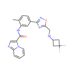 Cc1ccc(-c2noc(CNC3CC(F)(F)C3)n2)cc1NC(=O)c1cnc2ccccn12 ZINC000206119129