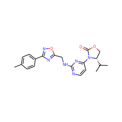 Cc1ccc(-c2noc(CNc3nccc(N4C(=O)OC[C@@H]4C(C)C)n3)n2)cc1 ZINC000205147889