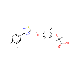 Cc1ccc(-c2nsc(COc3ccc(OC(C)(C)C(=O)O)c(C)c3)n2)cc1C ZINC000029059200