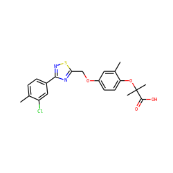 Cc1ccc(-c2nsc(COc3ccc(OC(C)(C)C(=O)O)c(C)c3)n2)cc1Cl ZINC000029059206