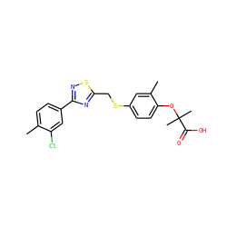 Cc1ccc(-c2nsc(CSc3ccc(OC(C)(C)C(=O)O)c(C)c3)n2)cc1Cl ZINC000029058101