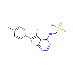Cc1ccc(-c2sc3ncnc(NCP(=O)(O)O)c3c2C)cc1 ZINC001772606688