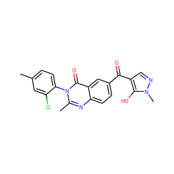 Cc1ccc(-n2c(C)nc3ccc(C(=O)c4cnn(C)c4O)cc3c2=O)c(Cl)c1 ZINC000299837892