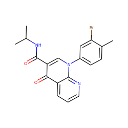 Cc1ccc(-n2cc(C(=O)NC(C)C)c(=O)c3cccnc32)cc1Br ZINC000040392883