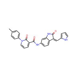 Cc1ccc(-n2cccc(C(=O)Nc3ccc4c(c3)NC(=O)/C4=C\c3ccc[nH]3)c2=O)cc1 ZINC000205818345