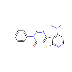 Cc1ccc(-n2cnc3c(sc4nccc(N(C)C)c43)c2=O)cc1 ZINC000000184798