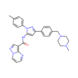 Cc1ccc(-n2nc(-c3ccc(CN4CCN(C)CC4)cc3)cc2NC(=O)c2cnn3cccnc23)cc1 ZINC000204752064