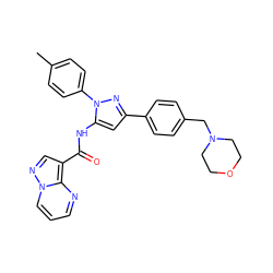 Cc1ccc(-n2nc(-c3ccc(CN4CCOCC4)cc3)cc2NC(=O)c2cnn3cccnc23)cc1 ZINC000204776349