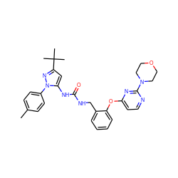 Cc1ccc(-n2nc(C(C)(C)C)cc2NC(=O)NCc2ccccc2Oc2ccnc(N3CCOCC3)n2)cc1 ZINC000043169736