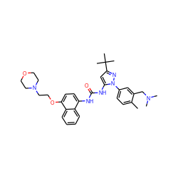 Cc1ccc(-n2nc(C(C)(C)C)cc2NC(=O)Nc2ccc(OCCN3CCOCC3)c3ccccc23)cc1CN(C)C ZINC000026832868