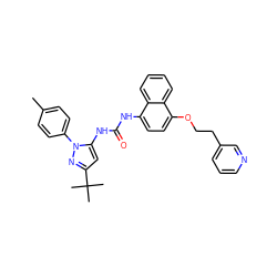 Cc1ccc(-n2nc(C(C)(C)C)cc2NC(=O)Nc2ccc(OCCc3cccnc3)c3ccccc23)cc1 ZINC000014956579