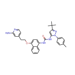 Cc1ccc(-n2nc(C(C)(C)C)cc2NC(=O)Nc2ccc(OCCc3ccnc(N)c3)c3ccccc23)cc1 ZINC000118829293