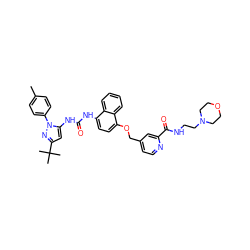 Cc1ccc(-n2nc(C(C)(C)C)cc2NC(=O)Nc2ccc(OCc3ccnc(C(=O)NCCN4CCOCC4)c3)c3ccccc23)cc1 ZINC000653723254