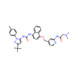 Cc1ccc(-n2nc(C(C)(C)C)cc2NC(=O)Nc2ccc(OCc3ccnc(NC(=O)CN(C)C)c3)c3ccccc23)cc1 ZINC000118825328