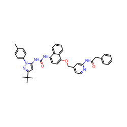 Cc1ccc(-n2nc(C(C)(C)C)cc2NC(=O)Nc2ccc(OCc3ccnc(NC(=O)Cc4ccccc4)c3)c3ccccc23)cc1 ZINC000653723242