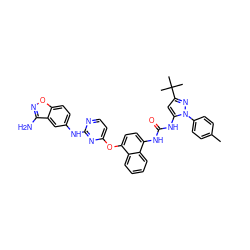 Cc1ccc(-n2nc(C(C)(C)C)cc2NC(=O)Nc2ccc(Oc3ccnc(Nc4ccc5onc(N)c5c4)n3)c3ccccc23)cc1 ZINC000211081918